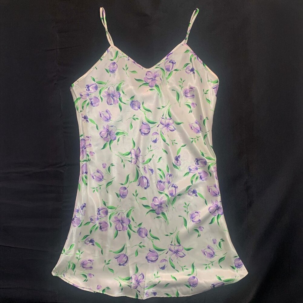 Faux Silk Floral Night Gown- Large